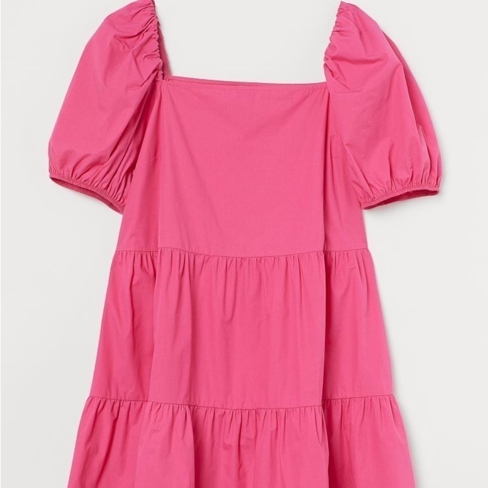 H&M Short Puff Sleeve Tiered Dress Cerise Pink - XXL